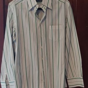 AUTH DOLCE & GABBANA White Green Black Stripe Cotton Button Up Long Sleeve Shirt